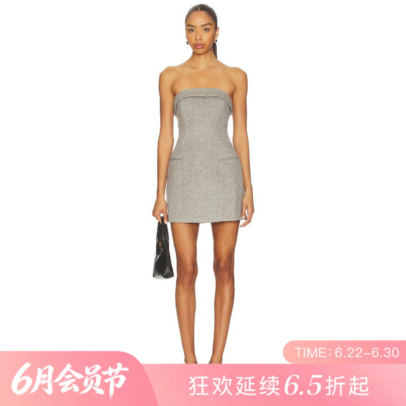 [夏季新品]REVOLVE灰色褶皱百搭显瘦短款抹胸简约抹胸裙