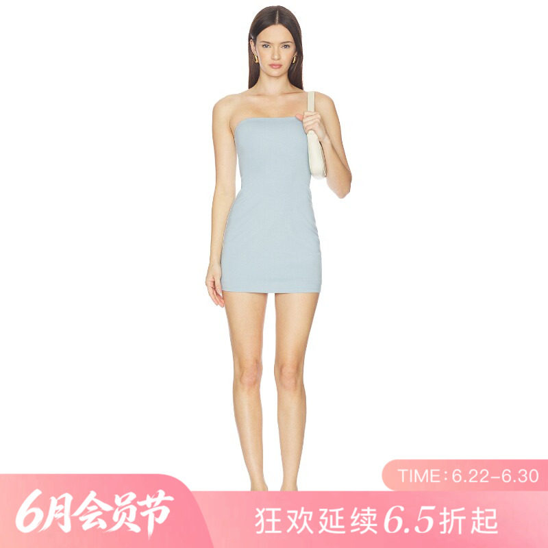[夏季新品]REVOLVE浅蓝色褶皱百搭显瘦短款抹胸简约抹胸裙