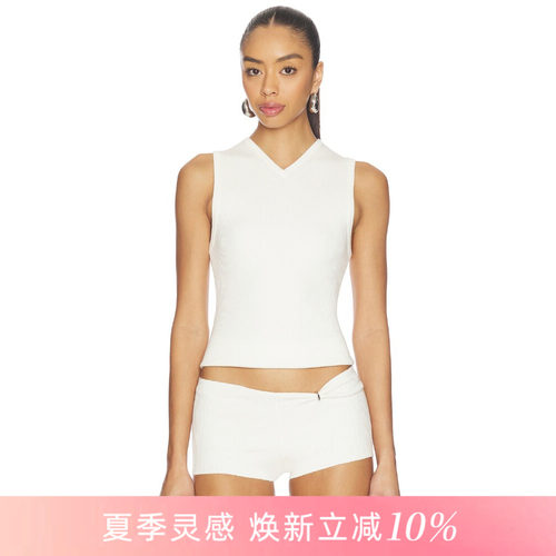[夏季新品]REVOLVE米白色背心坑条针织修身剪裁简约风无袖上衣