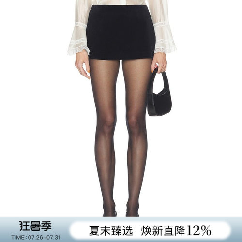 REVOLVE复古质感黑色包臀修身辣妹风丝绒短款半裙