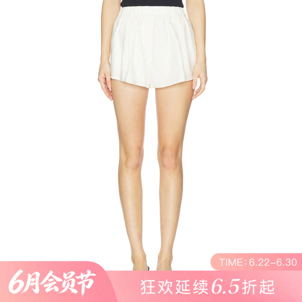 [夏季新品]REVOLVE白色显瘦收腰直筒修身短裤简约高腰短裤