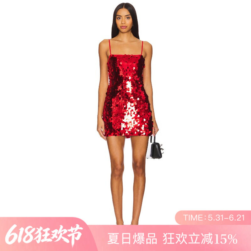 [夏季新品]REVOLVE红色细肩带辣妹迷你裙甜美法式美式