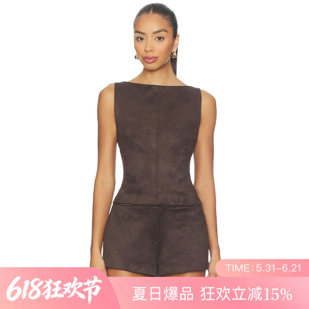 [夏季新品]REVOLVE深棕背心一字领通勤风修身无袖上装