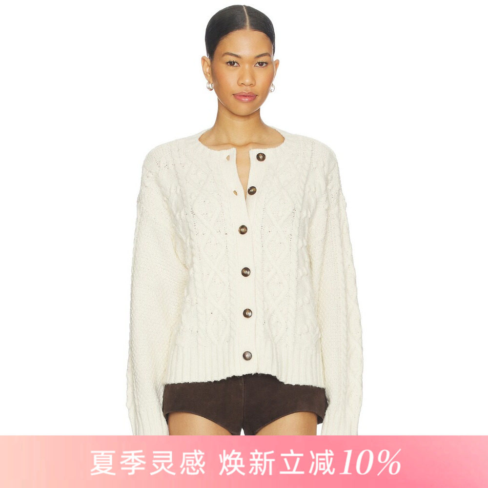 [夏季新品]REVOLVE米白色针织衫麻花纹理针织针织毛纱上衣