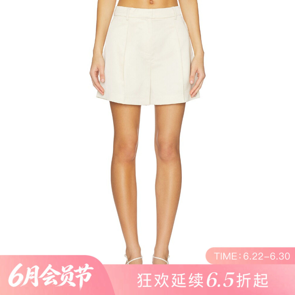 [夏季新品]REVOLVE白色显瘦收腰直筒修身短裤通勤风高腰短裤