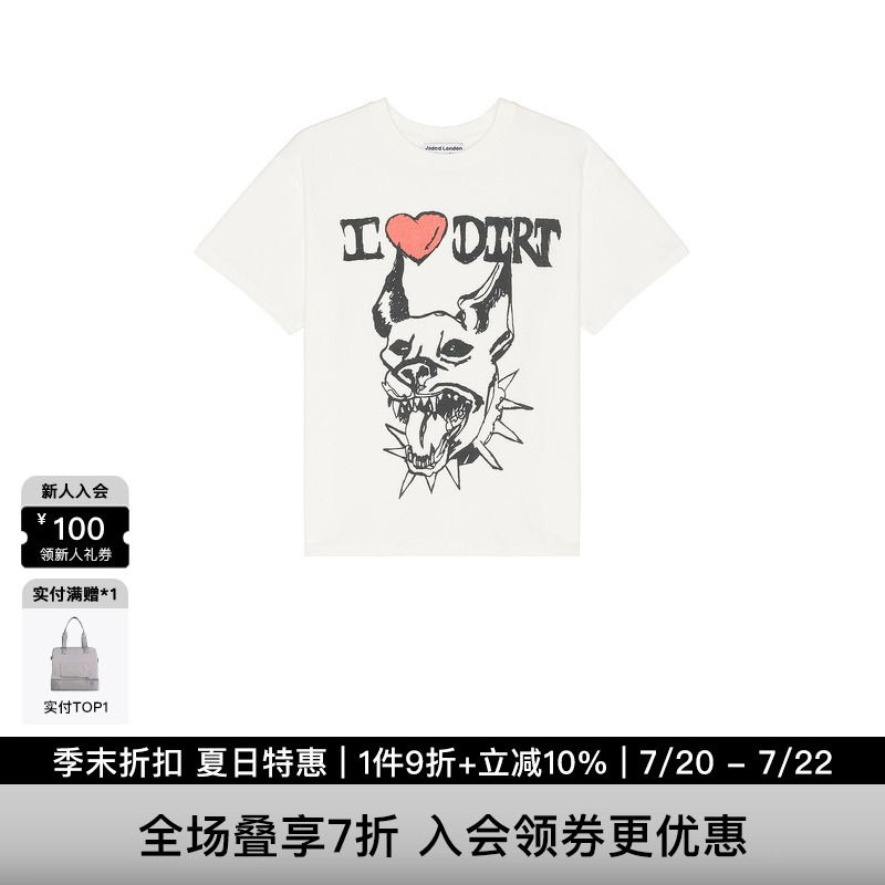 [夏季新品]Jaded London小狗短袖T恤 朋克小狗涂鸦印花短袖T恤白