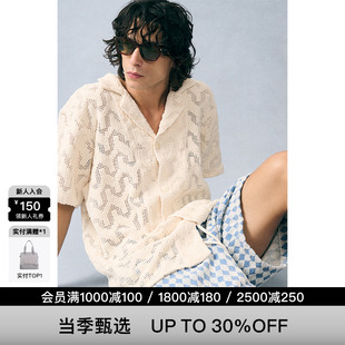 OAS REVOLVE 夏季 度假风 衬衫 奶油色钩针印花短袖 新品 男士