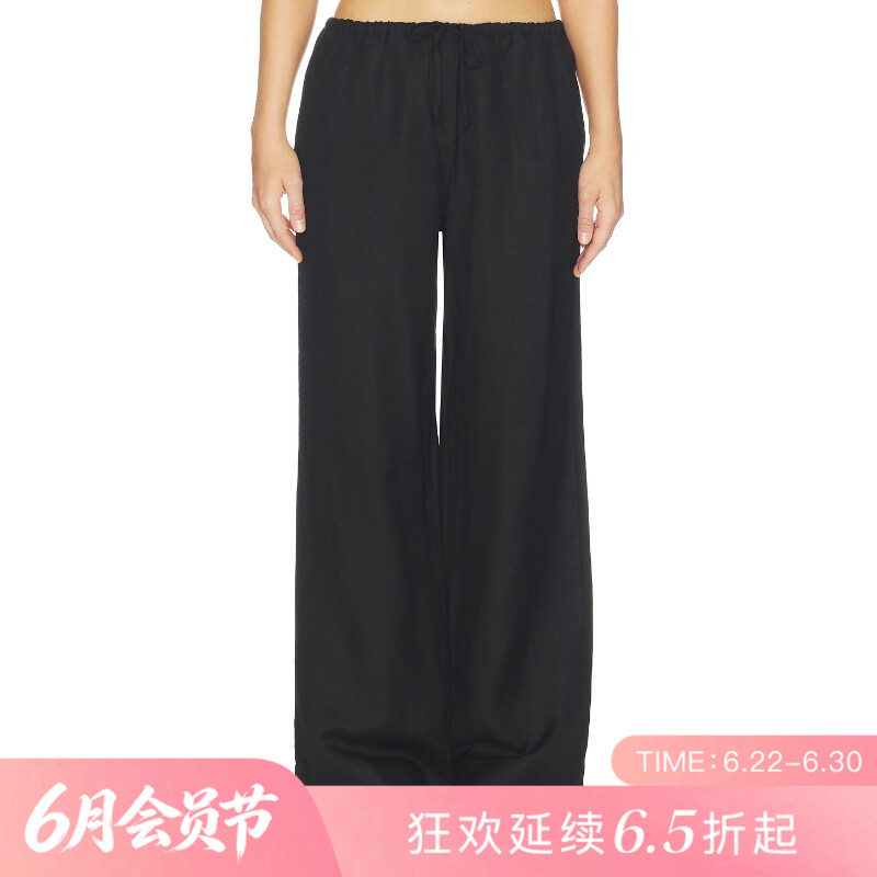 [夏季新品]REVOLVE黑色收腰直筒高腰修身阔腿裤松紧腰休闲裤装