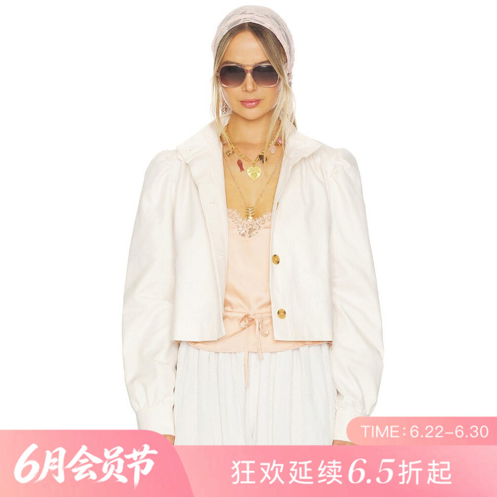 [夏季新品]REVOLVE白色百搭显瘦收腰修身外套复古短款夹克