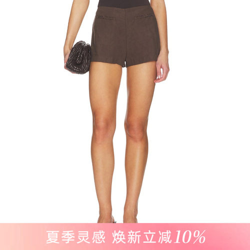 [夏季新品]REVOLVE深棕色短裤微A字版型简约风高腰短裤