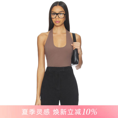 [夏季新品]REVOLVE深棕色背心挂脖U型领高弹亲肤针织辣妹风上衣