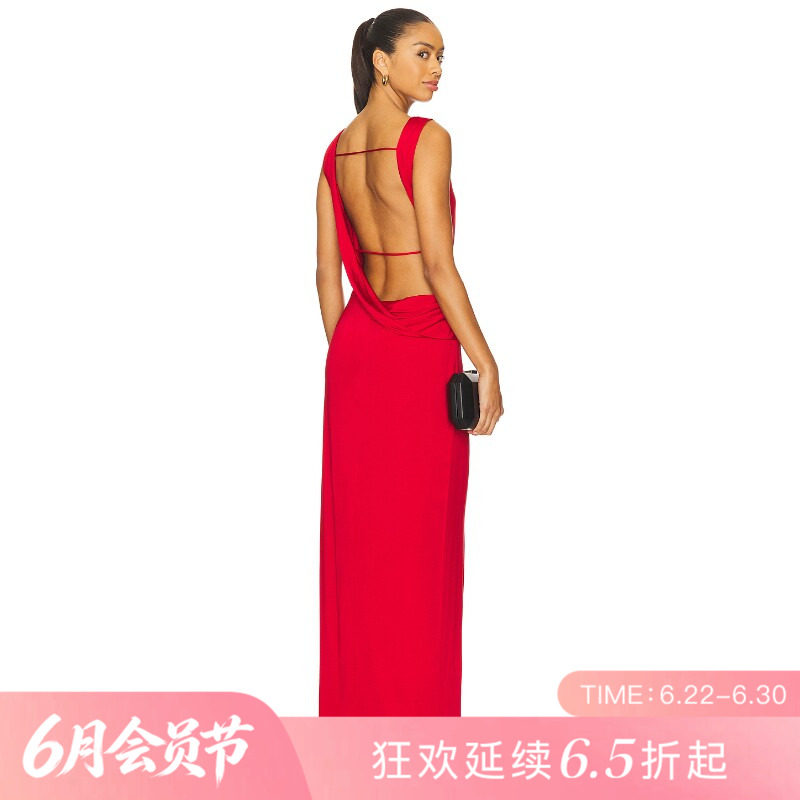 [夏季新品]REVOLVE红色露背绑带性感修身无袖长裙甜美
