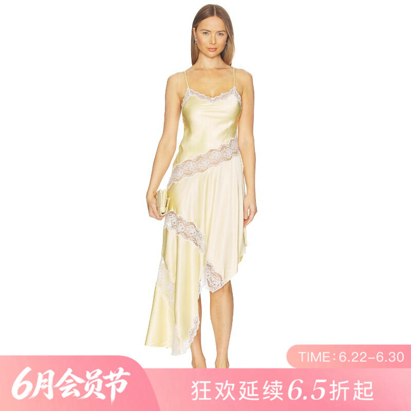 [夏季新品]REVOLVE黄色百搭显瘦短款吊带缎面优雅吊带裙