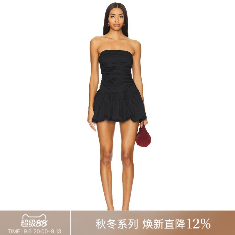 REVOLVE黑色抹胸褶皱辣妹修身无袖高腰抹胸裙七夕送礼