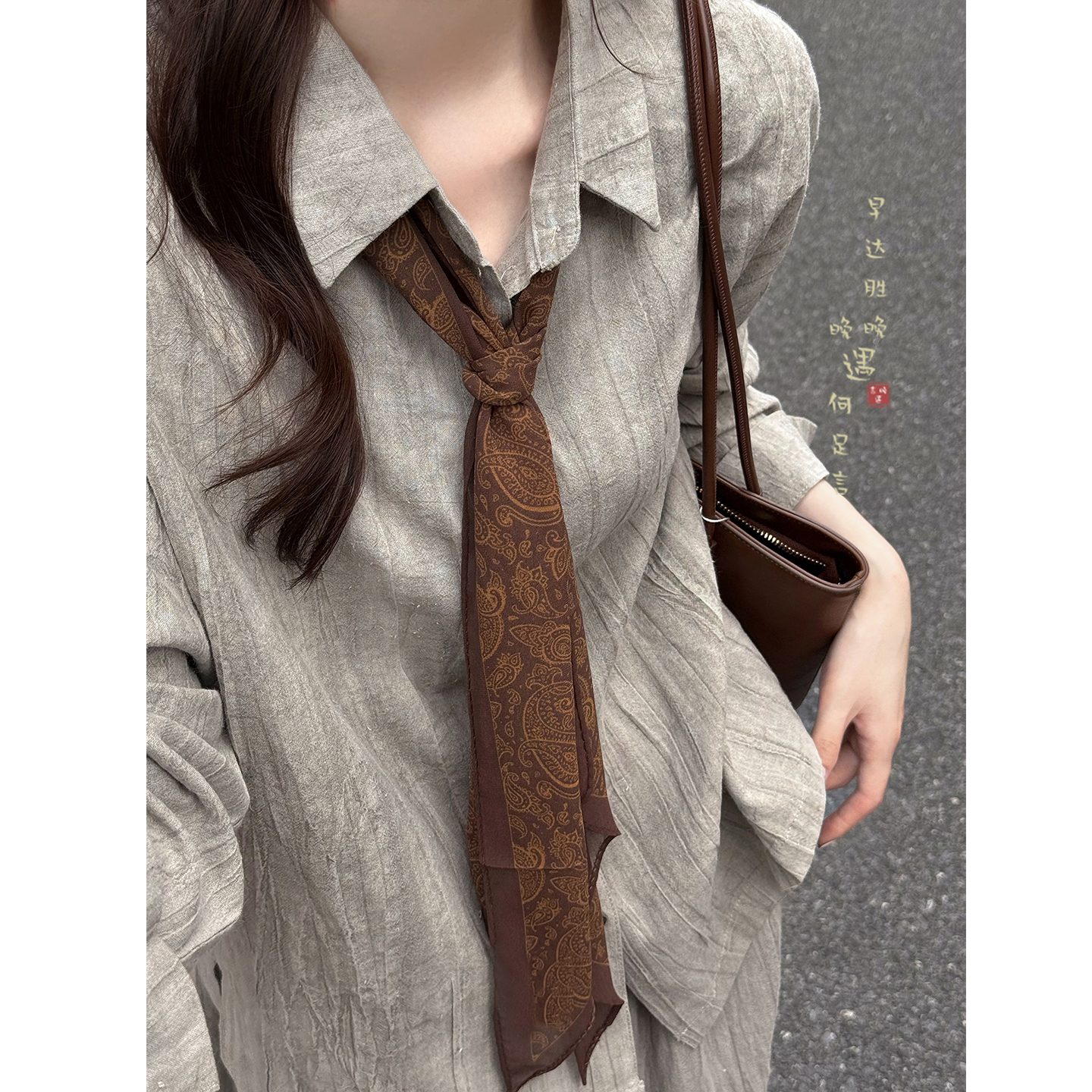 秋冬复古腰果丝巾领巾女2025新款高级感围脖丝带时尚气质围巾配饰