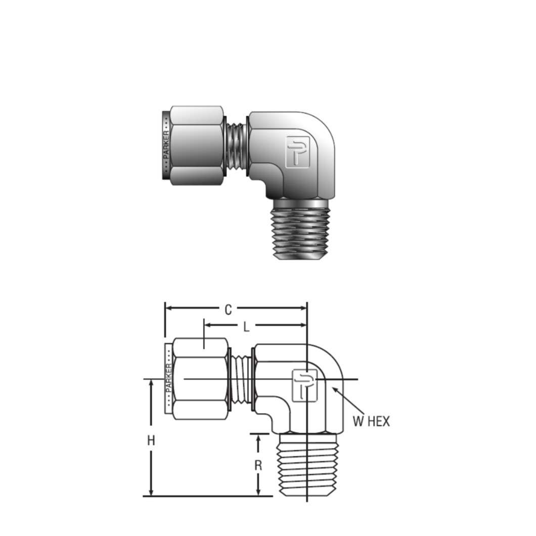 Parker CPI/A-LOK系列 NPT外螺纹弯头(公制) CBZ 12-1/2-SS