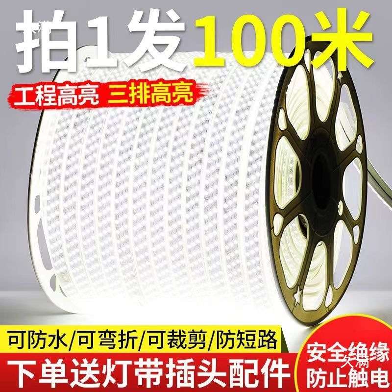 led灯带100米220V户外工程照明户外养殖塔吊工地地下室24V36V