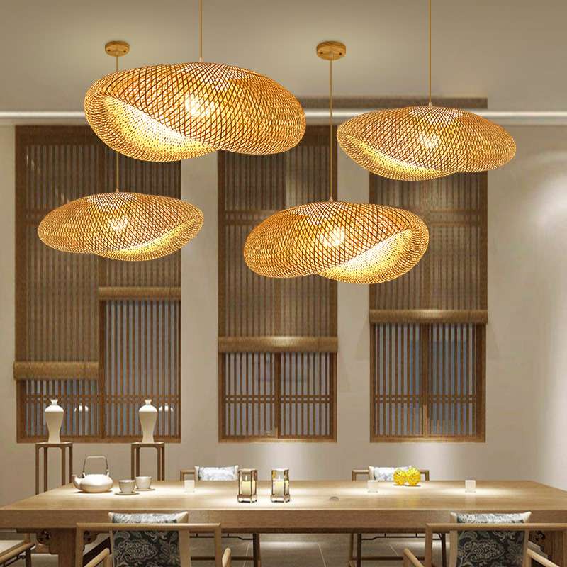 艺术灯竹编吊灯中式餐厅餐桌茶楼禅意饭店灯具日式创意田园民宿藤