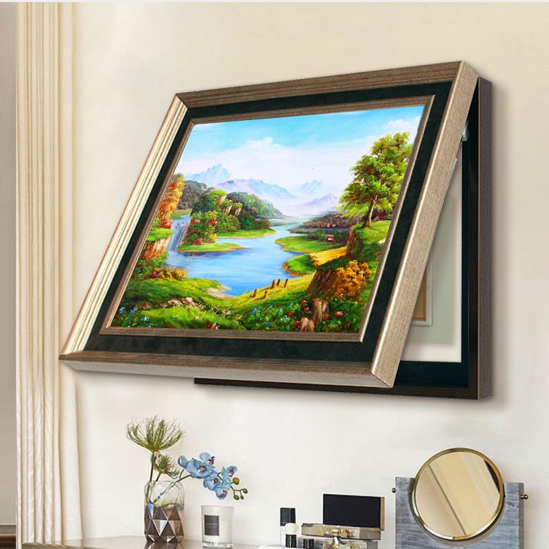 美式电表箱装饰画免打孔遮挡盒配电箱推拉弱电总开关电源招财挂画