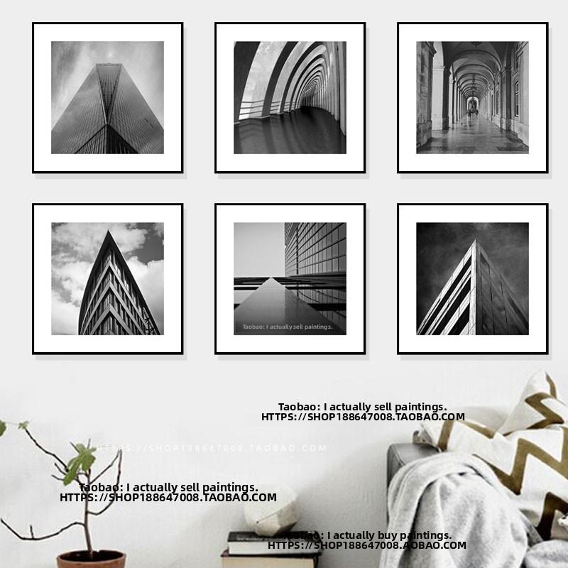黑白建筑装饰画办公室客餐厅卧室入口通道现代Normcore背景墙挂画