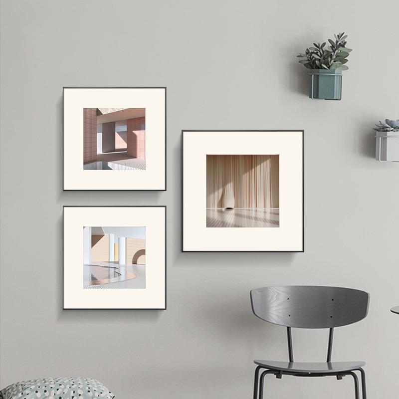 莫兰迪色挂画客厅沙发背景画几何抽象建筑画书房卧室装饰画走廊画
