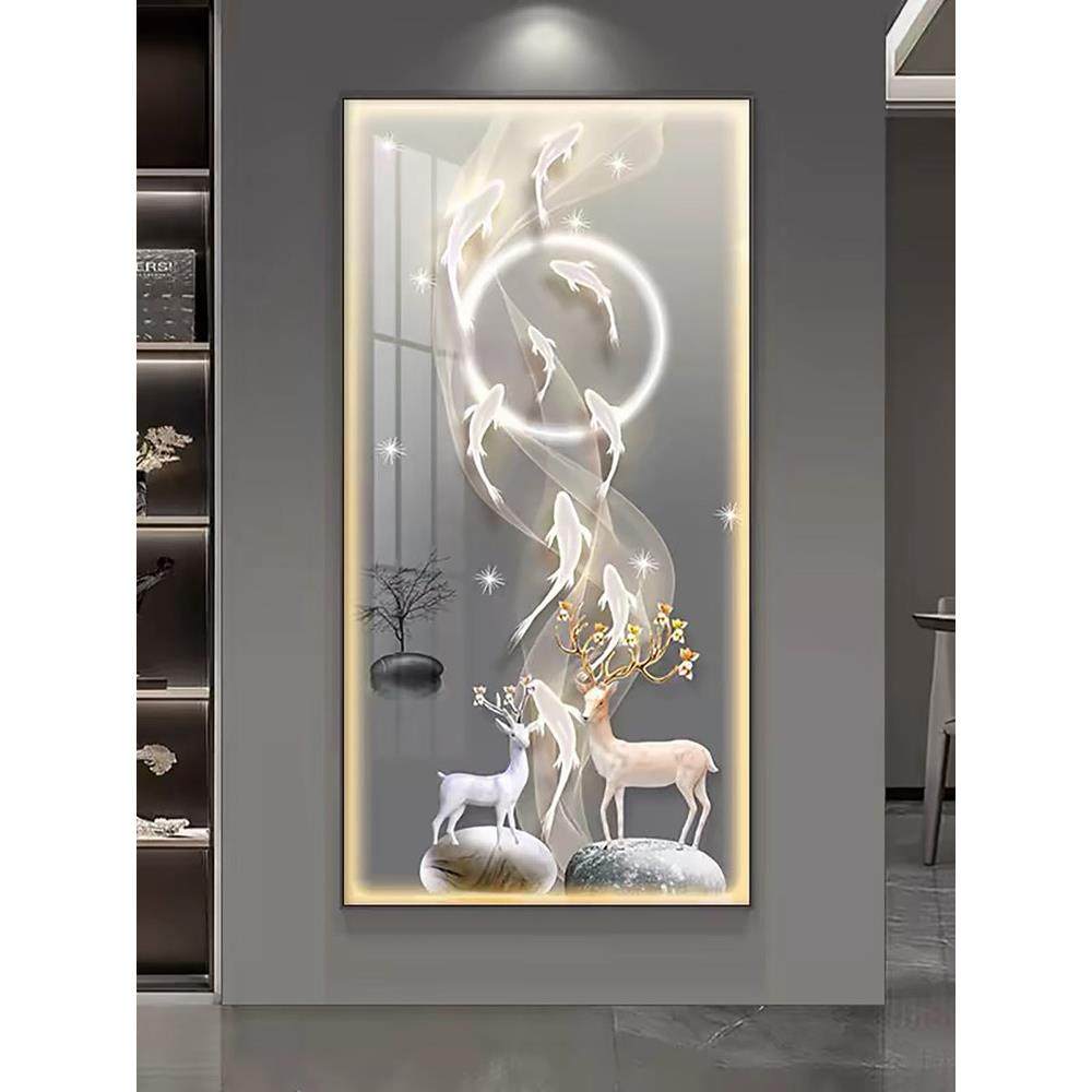 九鱼聚财图壁画2025年新款高端玄关装饰画入户正对门带led灯挂画,家居饰品,现代装饰画,淘宝优惠券,粉丝福利购,淘宝优惠卷