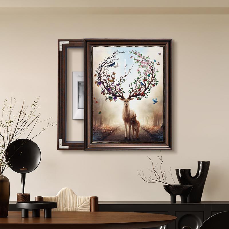 美式电表箱装饰画竖款可推拉欧式遮挡配电箱复古挂画电源箱开关盒