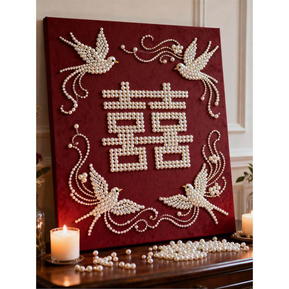 《珠喜雀盈》新中式客厅玄关装饰画双喜字结婚订婚挂画高级感壁画,家居饰品,现代装饰画,淘宝优惠券,粉丝福利购,淘宝优惠卷