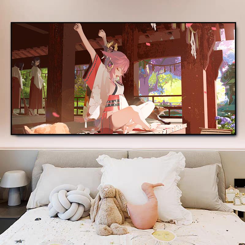 原神挂画动漫二次元壁画胡桃甘雨刻晴钟离魈卡卡通卧室游戏装饰画