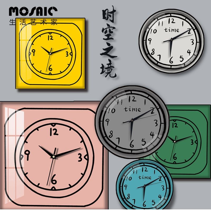 北欧小众极简简约现代时钟画正方形挂钟电表箱遮挡静音装饰画挂钟图片