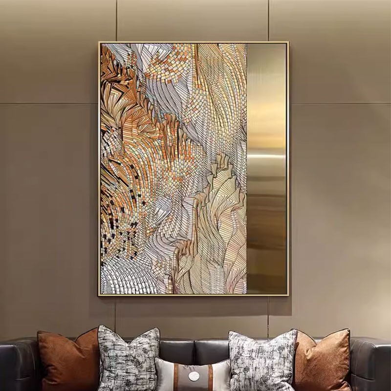 简约高端轻奢风别墅装饰画客厅背景壁画大气金属质感高端酒店挂画图片