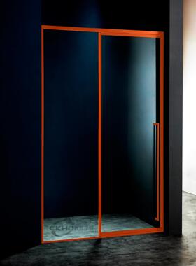 上下轮细轨道全包框不锈钢极简橙色淋浴房一字形移门玻璃浴室隔断