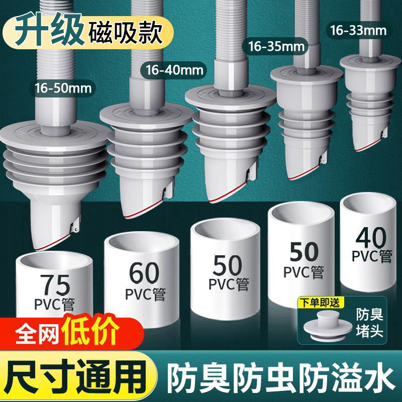 厨房下水管道防臭虫升级磁吸密封