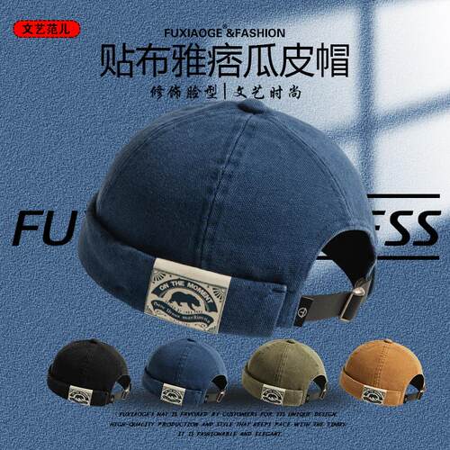 水洗复古软顶瓜皮帽贴布雅痞帽子