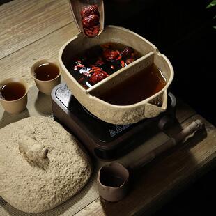 古法煮茶器电陶炉泡茶碗茶勺过滤茶渣粗陶大容量合壁罐茶套组 中式
