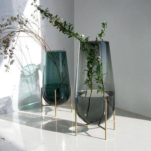 轻奢玻璃花瓶现代简约客厅落地花屏装饰摆件龙柳马醉木专用大花瓶