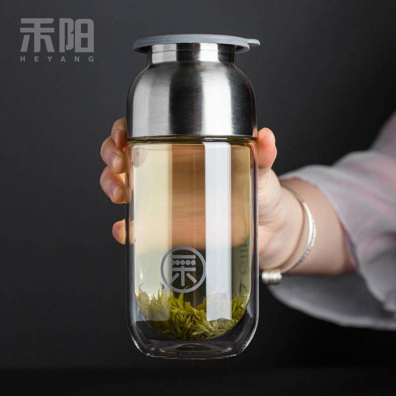 禾阳多采随手壶户外随身泡茶壶玻璃一壶二杯双层隔热旅行茶具套装