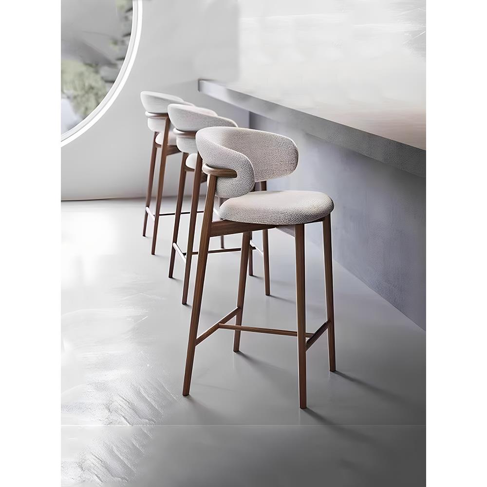 实木高脚凳吧台椅家用意式设计师酒吧椅岛台椅餐厅现代简约吧台椅