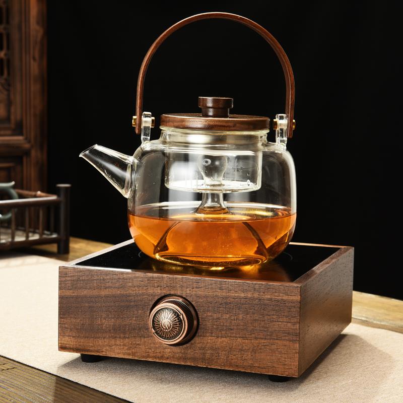 正佳源胡桃木电陶炉自动煮茶器玻璃烧水壶白茶蒸汽电热茶炉套装