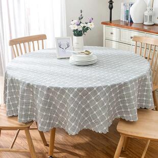 轻奢格子家用简约格子桌布大圆桌布艺棉麻茶几台圆形餐桌茶几垫子