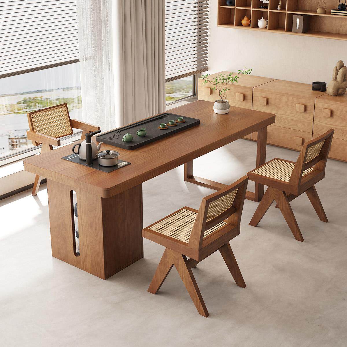 新中式茶桌阳台家用茶台实木客厅茶几小户型简约办公泡茶桌椅组合