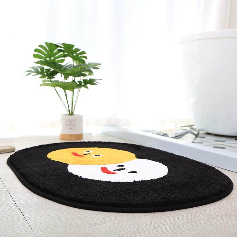 椭圆形笑脸手工地垫卧室门口垫子床边脚垫柔软不掉毛防滑卫生间