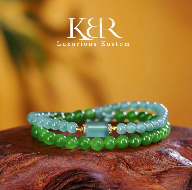 新款高定设计天然A货翡翠和田玉碧玉双圈手串简约百搭KBR50519002