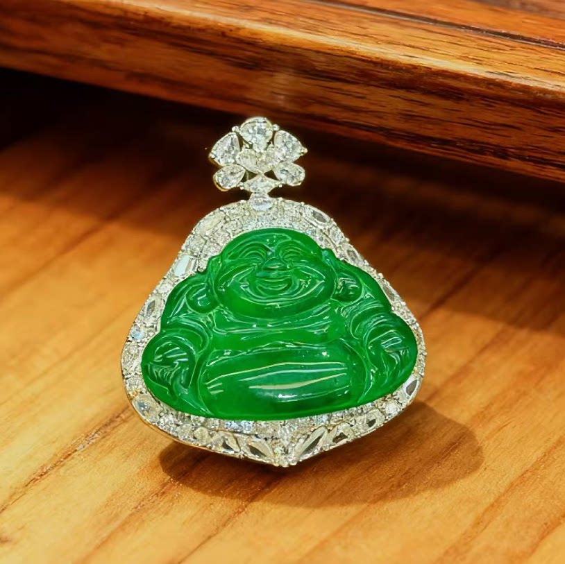【新年珠宝节】高定款天然A货翡翠冰种满绿佛公吊坠KBR60130003