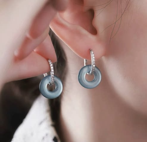 【甜甜圈虹虹tia专享】天然高冰种起光翡翠平安扣耳环KBR0604001