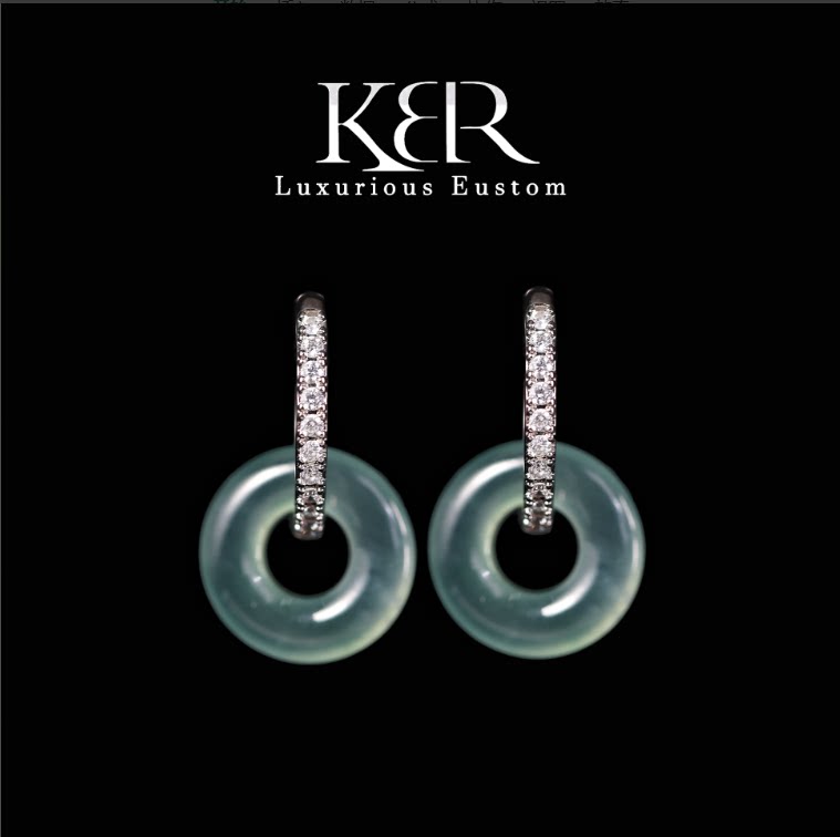 【新年珠宝节】天然A货高冰种蓝龙翡翠平安扣耳饰简约 KBR0604001