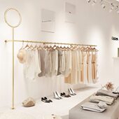 店陈列架挂衣杆 挂衣架上墙壁挂架女装 服装 店展示架金色铁艺落地式