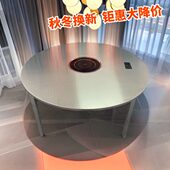 不锈钢火锅桌圆桌带电磁炉一体家用商用打边炉折叠餐桌饭桌免安装