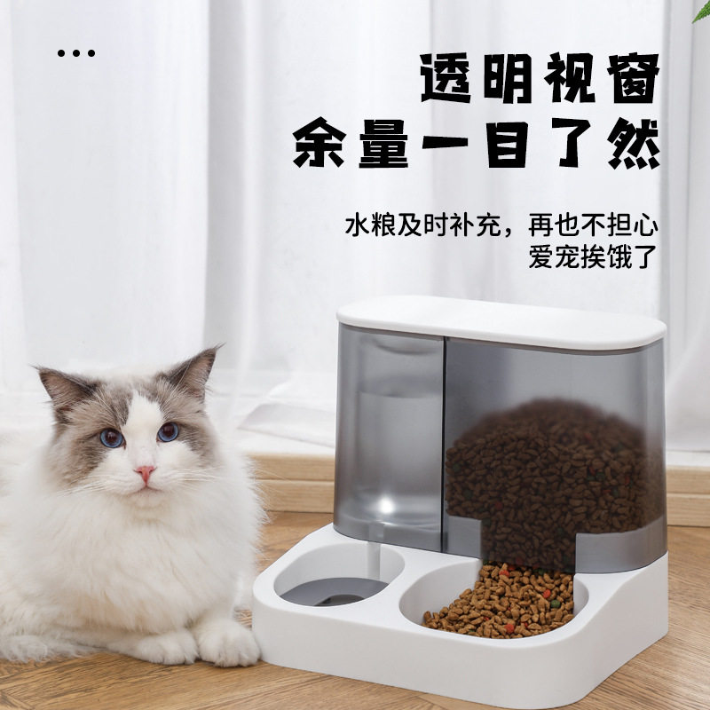 新款宠物大容量一体喂食饮水碗狗狗自动喂食器猫咪储量桶猫碗猫盆 - 实物图