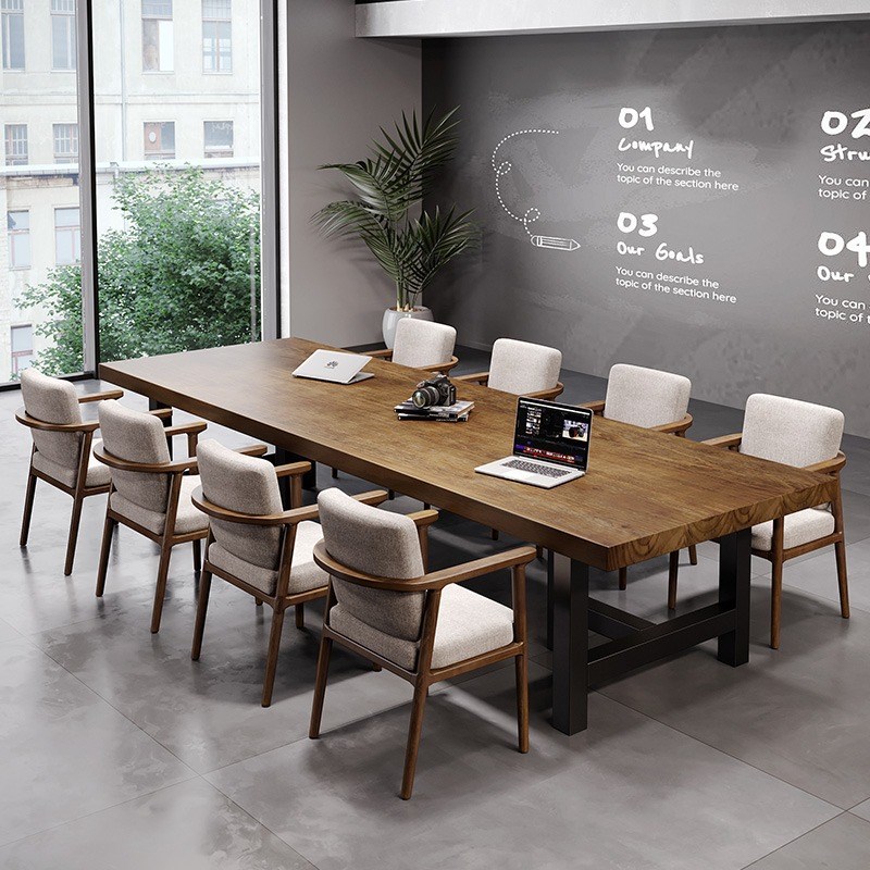 现代简约实木办公桌公司职员台式电脑桌大型会议洽谈长桌椅组合